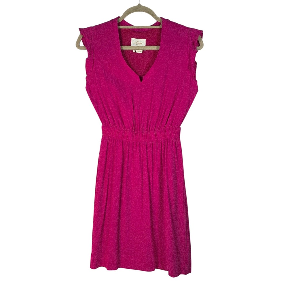 Kate Spade New York Dress Woman Size 2 Fuchsia Pink V-Neck Ruffle Smocked Waist